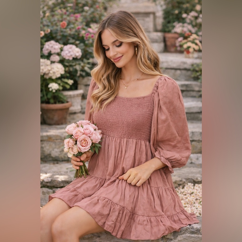 This Babydoll Style Mustard Seed Dress In Dusty Rose is giving Soft Girl Energy!